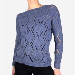 Eddie Bauer blue knit sweater crocheted pullover - size xs